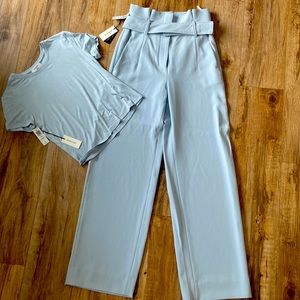 Aritzia Babaton blue willow Jermaine pant (6) and matching (s) Tee